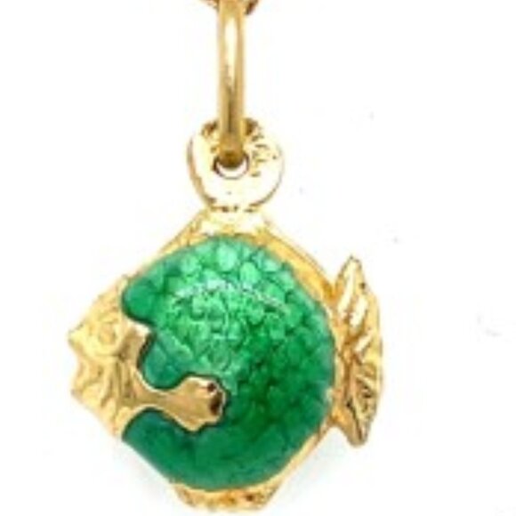 14K Green Enamel Other - 14K Men's Green Enamel Tiger Barb Fish  Pendant